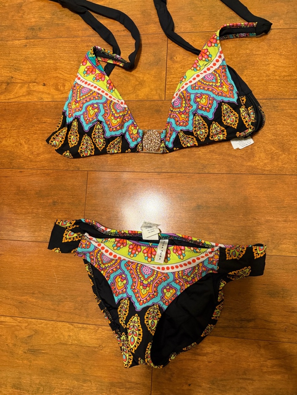 Trina Turk Black Multicolor Paisley Bikini